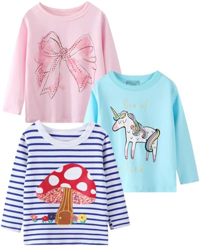Image of Toddler Girl Long Sleeve T-Shirts Kids Cotton Fall Top 2-7 Years