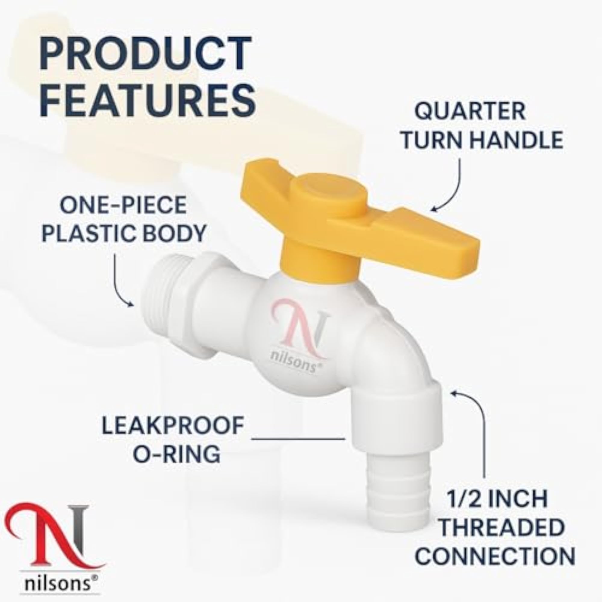 Plastic Nozzle Cock Tap with Yellow Handle, Pack of 10
