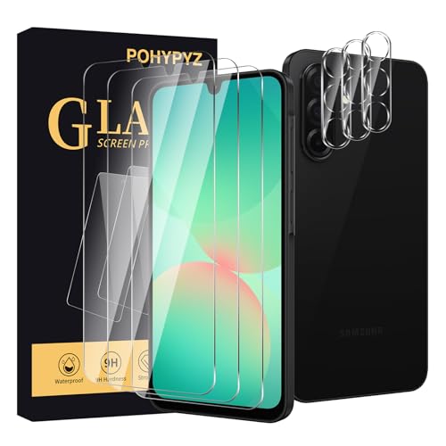 POHYPYZ 3+3 Pack Screen Protector for Samsung Galaxy A26Screen Protector Tempered Glass 3 Pcs+ Camera Lens Protector 3 Pcs HD Clear Anti Scratch Bubble FreeCompatible phone cases