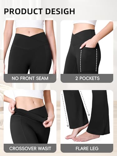 Flare Leggings with Pockets for Women Seamless Crossover Yoga Pants with Tummy Control Bootcut Work Pants Trendy 6