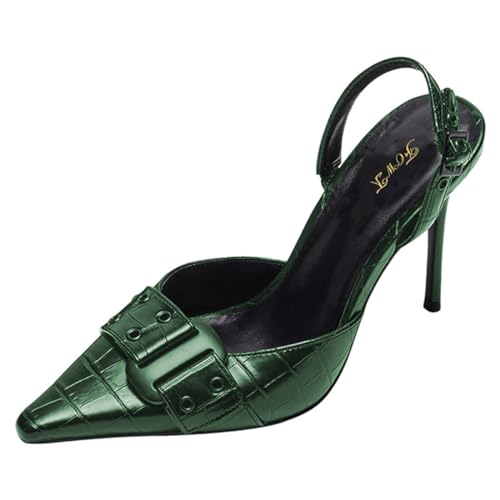 FOWT Women Pointed Toe Buckle Pumps Stiletto High Heel Slingbacks Slip on Fashion Party Evening Shoes Size 4-16 US