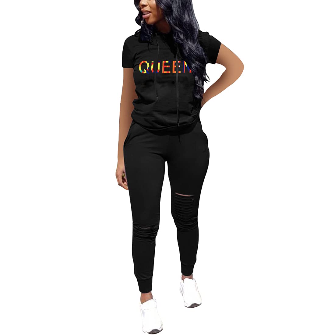 Nimsruc Two Piece Outfits for Women Short Sleeve Sweatsuit Casual Tracksuit