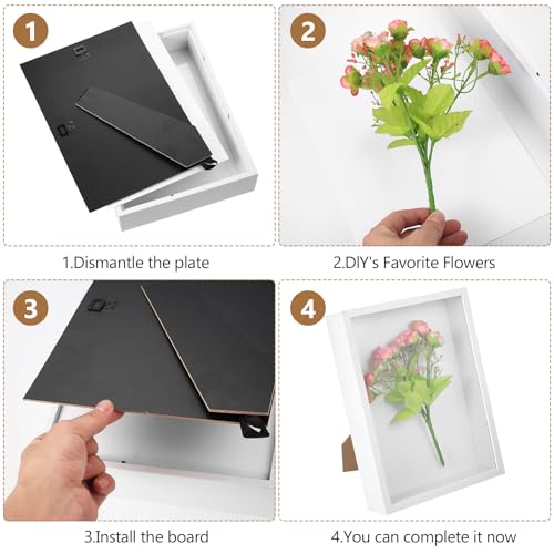 3D Bilderrahmen zum Befüllen, 3D A4 Bilderrahmen Tief zum Befüllen, 6.5cm Tiefer Objektrahmen mit Transparente Acrylplatte für Foto Medaillen Geschenke Trockenblumen Vitrine Rahmen, 21x29,7 cm
