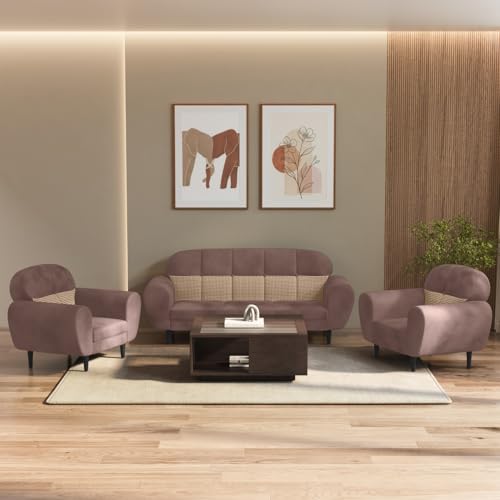 Image of GODREJ INTERIO Bobbin VLX 5-Seater Fabric Sofa Set (3 Seater + 1 Seater + 1 Seater), 3-Year Warranty, Choco