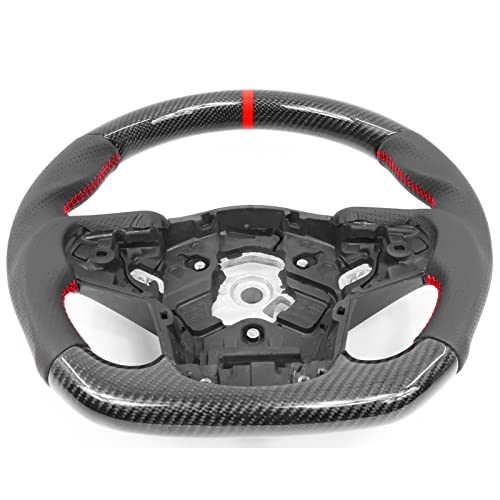 IKON MOTORSPORTS, Steering Wheel Compatible with 2020-2025 Toyota GR Supra A90 A91, Carbon Fiber & Perforated Leather Steering Wheel Brushed Kit with Red Stitch & Indicator, 2021 2022