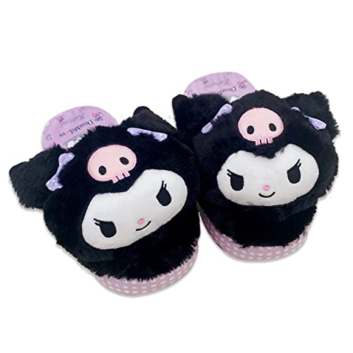 Roffatide Anime Kuromi Mignon Chaussons en peluche à dos ouvert Chaussons d'intérieur Fuzzy avec semelle en caoutchouc pour femmes