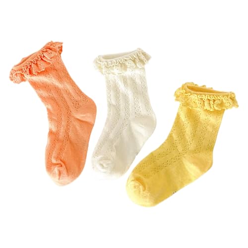 Girls Socks Ruffed Crew Socks Mesh Knit Cotton Solid Princess Cute Casual Socks Girls