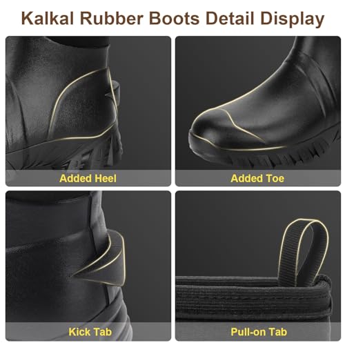 Kalkal Rubber Boots for Men - Mid Calf Rain Boots with 5mm Neoprene Insulated Work Boots Anti Slip Hunting Boots Waterproof Mud Boots for Gardening Outdoor Working Farming Fishing Size 8-134