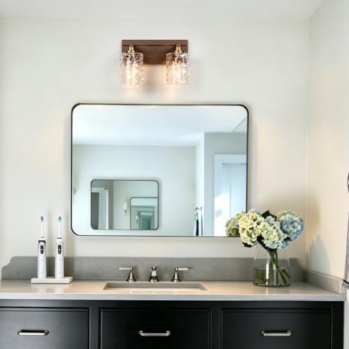 Image of Modern Bathroom Lighting Fixtures Over Mirror, Vanity Lights for Bathroom, Wall Sconces with Clear Glass Shades, E26 Ceramic Socket, 2-Light 14-inch Oil-Rubbed