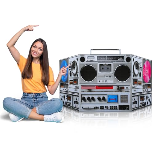 Doublefill 3 Ft Retro 70S 80S 90S Disco Theme Party Decoration Boom Box Cardboard Stand Up Cutout Boom Box Hip Hop Theme Stand Up Photo Prop Musical Party Stand-Up Backdrop For Birthday Supply