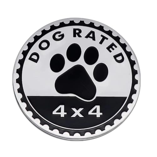 Image of Dogs Badge Rated Car Emblem, 4 x 4 3D Metal Car Badge Decals Stickers Round Emblem Decals, Universal Exterior Decorations Accessories Emblems Badge for Jeep Wrangler Vehicles Truck SUV RV