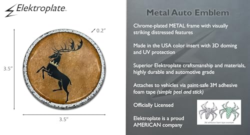 Image of Elektroplate Officially Licensed Game of Thrones House Baratheon Sigil Round Distressed All Metal Chrome Emblem for Cars, Trucks, and All Auto | Universal Fit at 3.5 inch Diameter | Weatherproof