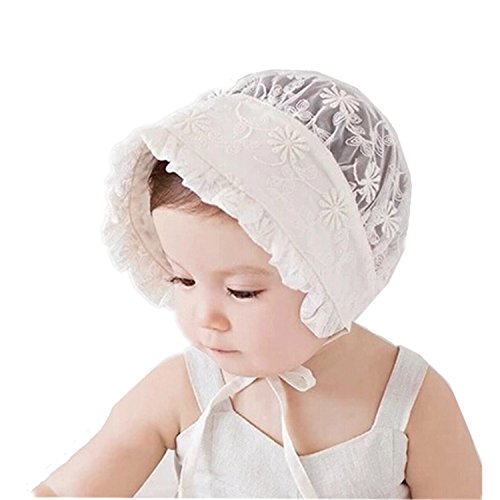 Bigface Up Baby Girls Eyelet Lace Breathable Bonnet Sun Protection Hat Christening Bonnet(Flower Pattern)