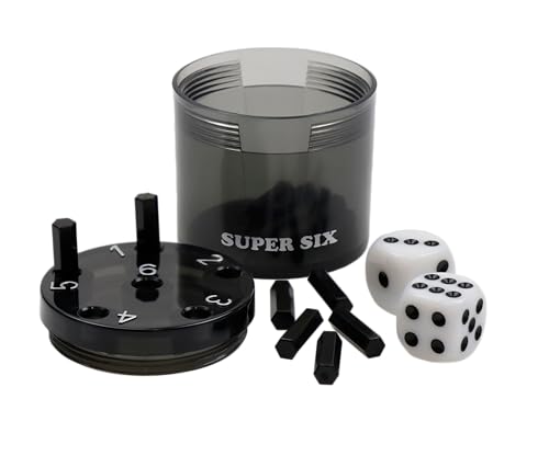 BestSaller 3013 SUPER SIX Würfelspiel ABS Kunststoff auch für die Reise 36 Spielstäbchen & 2 Würfel schwarz
