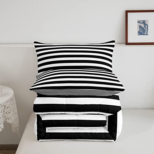 Striped Comforter Set Black And White Stripe Bedding Set Twin Kids Boys Girls Women Men Farmhouse Ticking Stripes Duvet Set Modern Geometric Lines Adults Abstract Gothic Home Decor Soft Reversible #TOP3