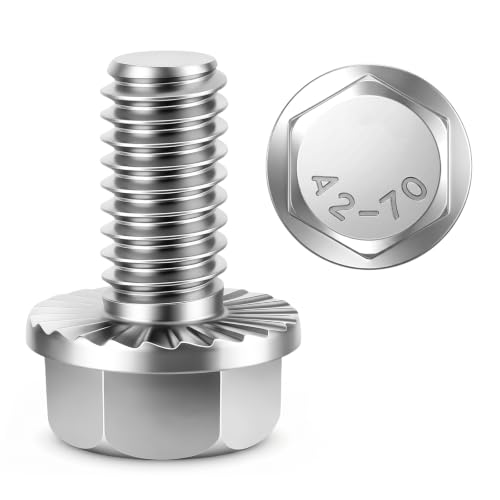Image of Mellewell 1 /4-20 x 1 /2 inch Flanged Hex Head Bolts Flange Hexagon Screws, Stainless Steel A2, DIN 6921, 50 PCS