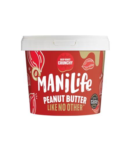 ManiLife Beurre de Cacahuète Crunchy 900g, Deep Roast | Protéine | Sans sucre ajouté | Sans huile de palme | Cacahuètes d'origine unique d'Argentine | Emballage variable
