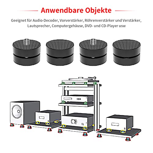 Tertullus 4 Stück Lautsprecher Füße Aluminium Füße Shock Absorber Schwingungsdämpfer für Lautsprecher, Subwoofer HiFi Geräte (IF4023B-Schwarz)