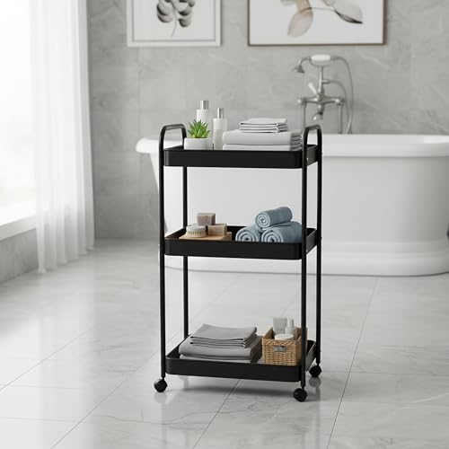 Chariot de rangement noir Relaxdays compact pour petits espaces