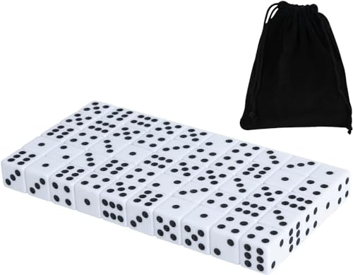50 Pack 16MM White Dice - Six Sided Standard Opaque White Dice with Black Pips Dots for Board Games