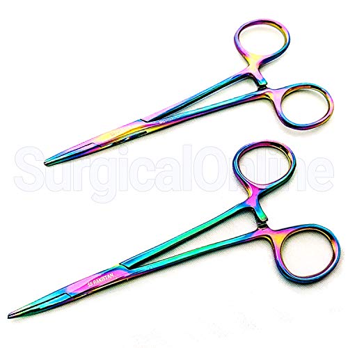 Surgical Online 5" Straight & Curved Rainbow Mosquito Hemostat Forceps Set - Locking Tweezer Clamps - Ideal Hemostats For Nurses, Fishing Forceps, Crafts And Hobby #TOP1