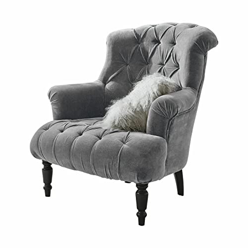 Loberon Sessel Parranquet, Klassische Chesterfield-Charakteristik, gedrechselte Beine, Zeitloses Design, komfortabel gepolstert, Sitzmöbel, Samt, Mangoholz, grau