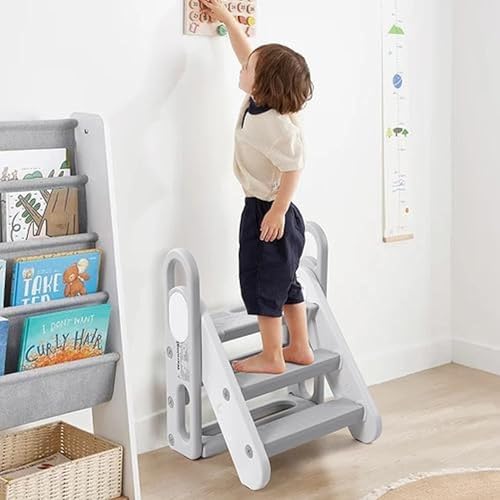 Adjustable 3-Step Toddler Stool - Foldable Learning Assistant with BPA-Free Plastic, Anti-Slip Pads, and Comfortable Handrails for Potty Training, Kitchen, and Bathroom Use