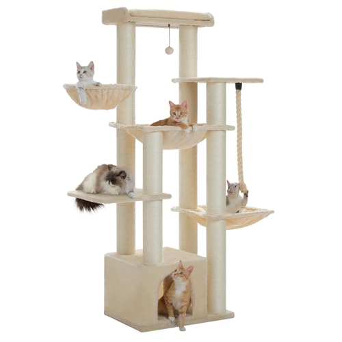Image of 67 inch Heavy Duty Cat Tree for Indoor Cats, XXL Cat Tower with Thick Post | XXL Cat Tower with 13 Thick Scratching Posts (φ4.3 inch), Large Perch, Spacious Condo & Big Hammock - for Maine Coon up to 20 lbs