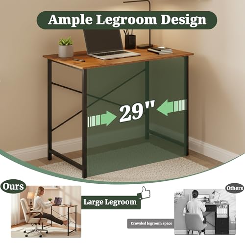 Computer Desk 32 Inch, Simple Home Office Desk Study Writing Table, Sturdy Metal Frame, Scratch-Resistant MDF Desktop for Bedroom Dorm Workspace Small Space, Brown - Image 5