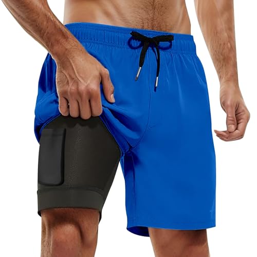 Pantaloncini da bagno da uomo 2 in 1, costume da bagno da piscina ad asciugatura rapida con fodera a compressione boxer da bagno di grandi dimensioni leggeri pantaloncini da spiaggia nuoto surf con 2 Pantaloncini da bagno da uomo 2 in 1, costume da bagno da piscina ad asciugatura rapida con fodera a compressione boxer da bagno di grandi dimensioni leggeri pantaloncini da spiaggia nuoto surf con 2