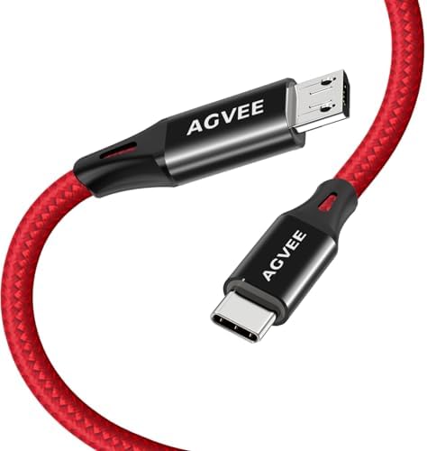 AGVEE 2 Pack 1ft USB-C OTG to Micro USB Cable, Braided Charger Data Sync Cord Charging Wire Adapter for Samsung Galaxy S7 S6, J7, J3, LG, PS4, Kindle, PS4 Xbox Controller, Android Phone, Red : Video Games