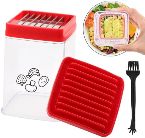 Speed Slicer with Push Plate for Fruit, Vegetables, Stainless Steel Fruit Slicer Cup Egg Slicer, Strawberry Cutter, Fruit Vegetables Slicing Kitchen Gadget(Red)