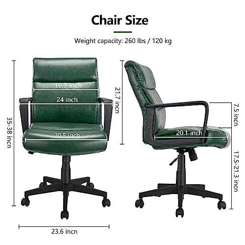 Leather Office Chair Green Desk Chair Mid Century Office Chair Executive Office Chair With Arms And Wheels, By Artswish #TOP1