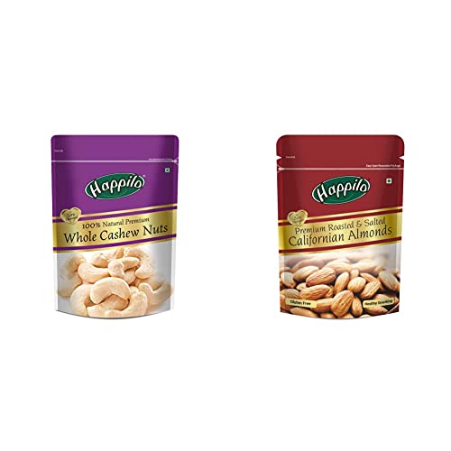 Image of Happilo 100% Natural Premium Whole Cashews, 200g + Happilo Premium Californian Roasted and Salted Almonds, 200g