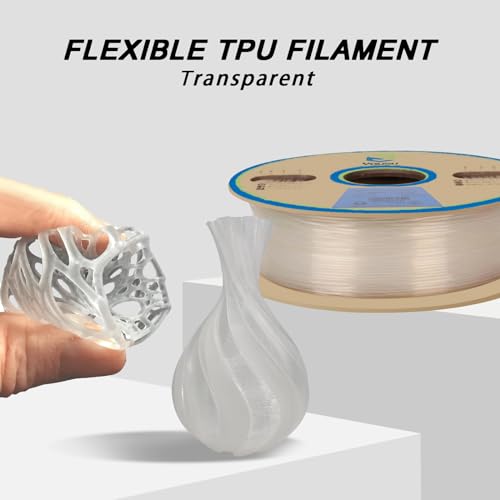 Image of YOUSU TPU Filament 1.75mm, 95A Shore Hardness TPU 3D Printer Filament, Soft Elastic & Durable, No Stringing, High Strength for Phone Case, Wearables & Functional Parts, Transparent,1kg Spool
