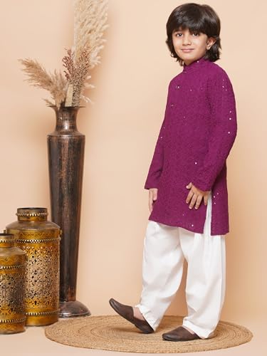 Image of AJ DEZINES Kids Kurta Pajama Set For Boys | Embroidery Chikankari Kurta Set | Traditional & Festive Outfit | Cotton Stylish Boys Kurta Pyjama | Perfect For Festivals Wedding & Family Function