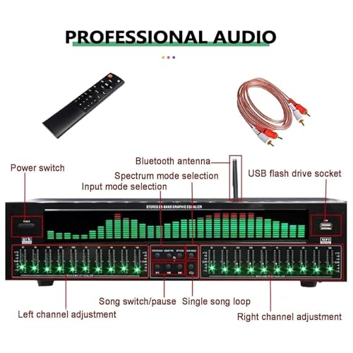 Ecualizador digital de 31 bandas, ecualizador profesional con control remoto y cable de audio, 10 salidas de efectos preestablecidos, fuerte sensación rítmica, para auto, fiesta, dormitorio y hogar miniatura 4