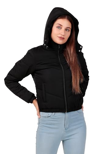 Image of Brazo Crop Puffer Jacket for Women, Cropped Design, Insulated, Hooded, Long Sleeves