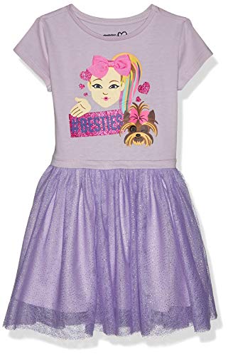 JoJo Siwa Girls' Little Besties Emoji JoJo Bow Siwa Tutu Dress with Tulle Skirt, Lilac/Blue, X-Small-4/5
