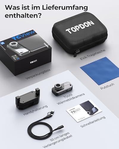 TOPDON TS001 Wärmebildkamera Android, 9mm einstellbares Objektiv, Beobachtungsbereich 0,1 bis 500M, 512 x 384 IR-Auflösung, Manuell fokussierende für Leiterplatten, Schädlingsinspektion, Outdoor, Jagd