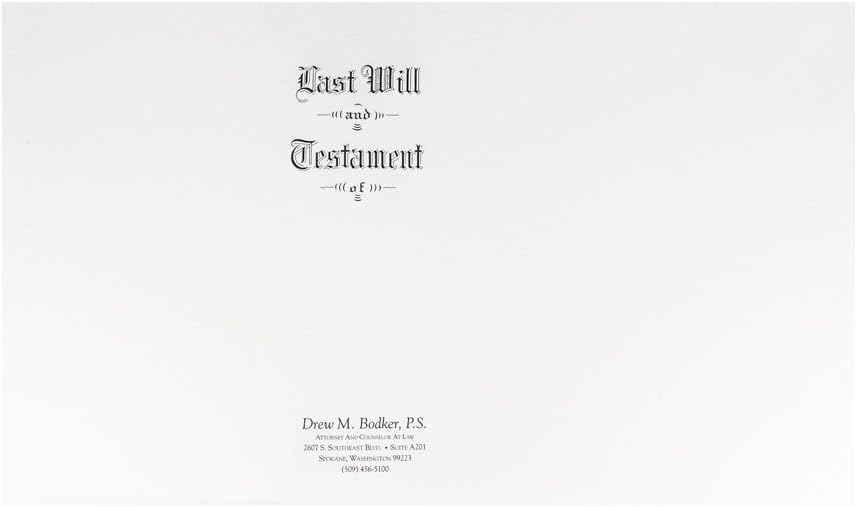 Blumberg Black Engraved Last Will and Testament Cover, 65# Textured Finish Bright White Archival Cover Stock, Imprinted with Law Firm Contact Information, Legal Size, 100 per Box