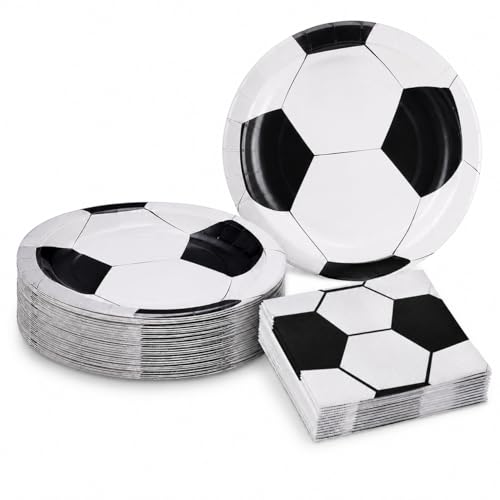 Garneck 40pcs Disposable Soccer Plates and Napkins: Soccer Party Supplies Paper Dinnerware Set with Ball Print for Sports Theme Table Decor Cake Dessert Serving Kids Fans Boys Girls Football