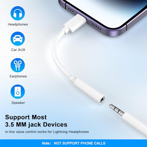Image of [Apple MFi Certified] 5 Pack Lightning to 3.5 mm Headphone Jack Adapter, iPhone Aux Adapter Converter Dongle Audio Cable Compatible with iPhone 14 13 12 11 X XS 8 7