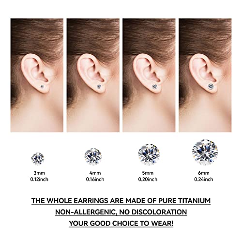 G23 Titanium Earrings Studs, Hypoallergenic Stud Earrings For Women Girls Men Sensitive Ears,Cubic Zirconia Earrings Round Bright/Princess-Cut Square/Ball , Premium High Polished With Pure Titanium Backs(5Mm, Butterfly Buckle) #TOP1