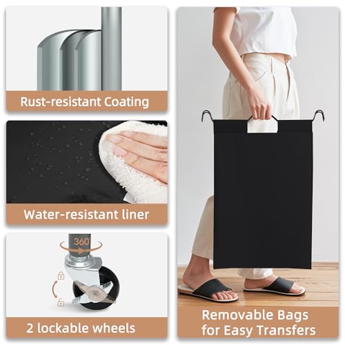 Image of STORAGE MANIAC 5 Section Laundry Sorter, 5 Bins Rolling Separator Laundry Basket, Dirty Clothes Hamper Divider with Heavy Duty Lockable Wheels, Large Clothes Organizer Cart, Black