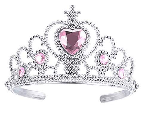 (Rosa) Corona Coroncina Tiara per Bambine Principessa Regina con Pietre colorate - Accessori Travestimento Carnevale Cosplay Halloween