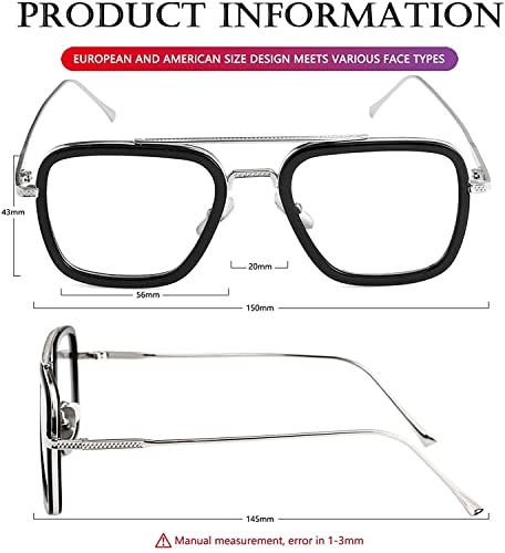 CREEK Blue Light Blocking Blue Cut Zero Power anti-glare Retro Square Eyeglasses,Tony Stark Frame for Eye Protection from UV by... - Image 8