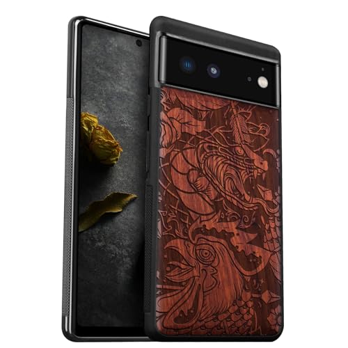 Protection de téléphone compatible avec Pixel 6 étui bois antichoc