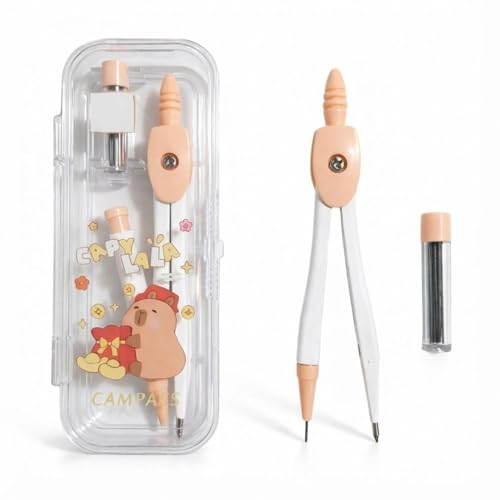 Image of FunBlast Capybara Theme Compass Set - 2 Pcs Mini Transparent Geometry Box with Compasses and Pencil Nib, Math Geometry Kit for Student & Professional (LightBrown-)