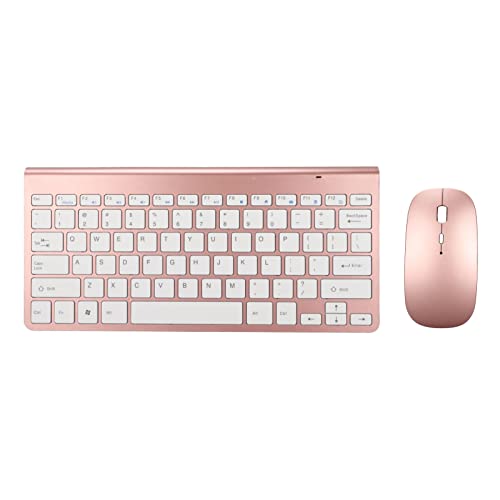 Keyboard Set, 78 Keys USB Keyboards Mouse, Thin Etched Keycaps Ergonomics Mute Computer Keyboards, for Laptop Computer and PC Gold Silver (Rose Gold)